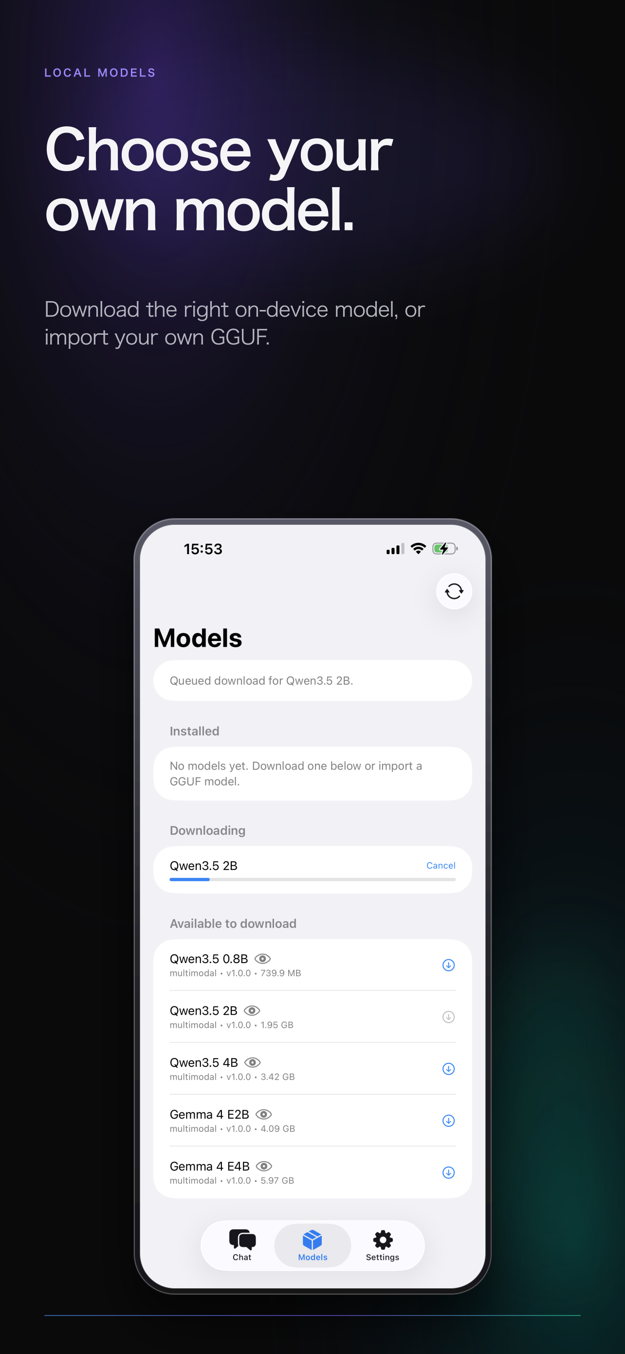Choose your own local model on iPhone