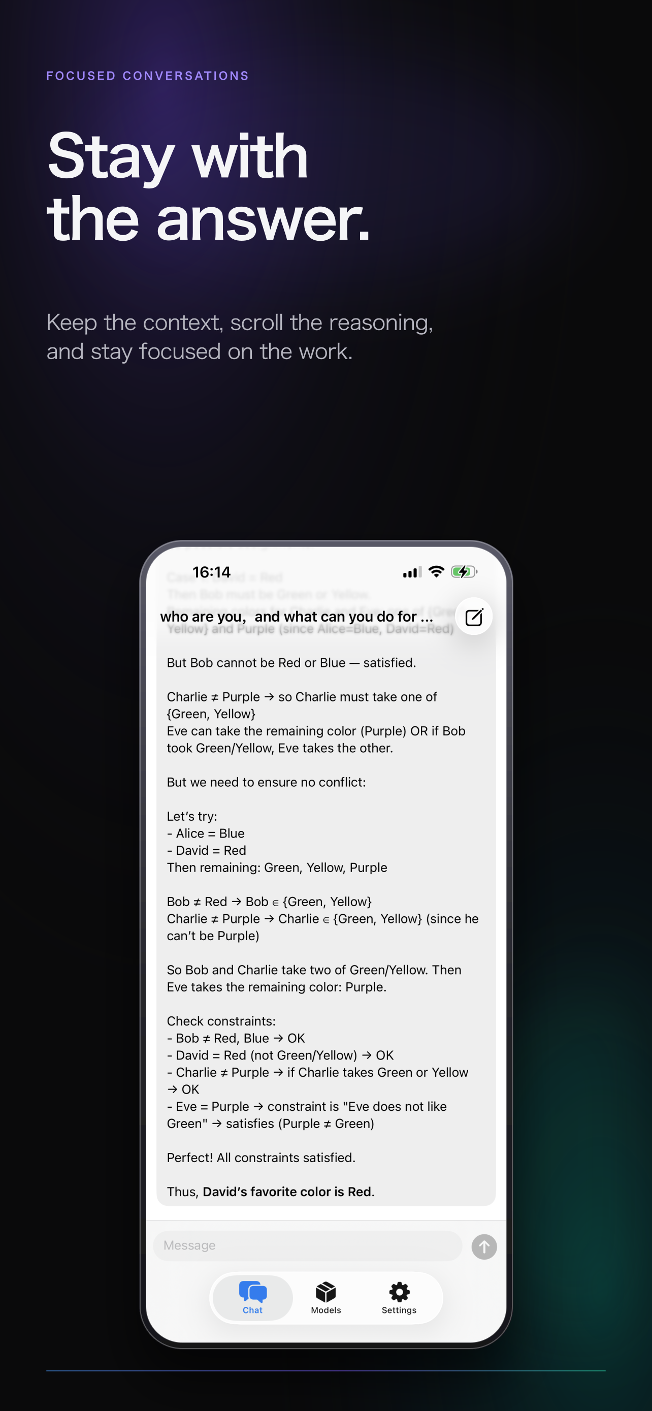 Focused, distraction-free chat on iPhone