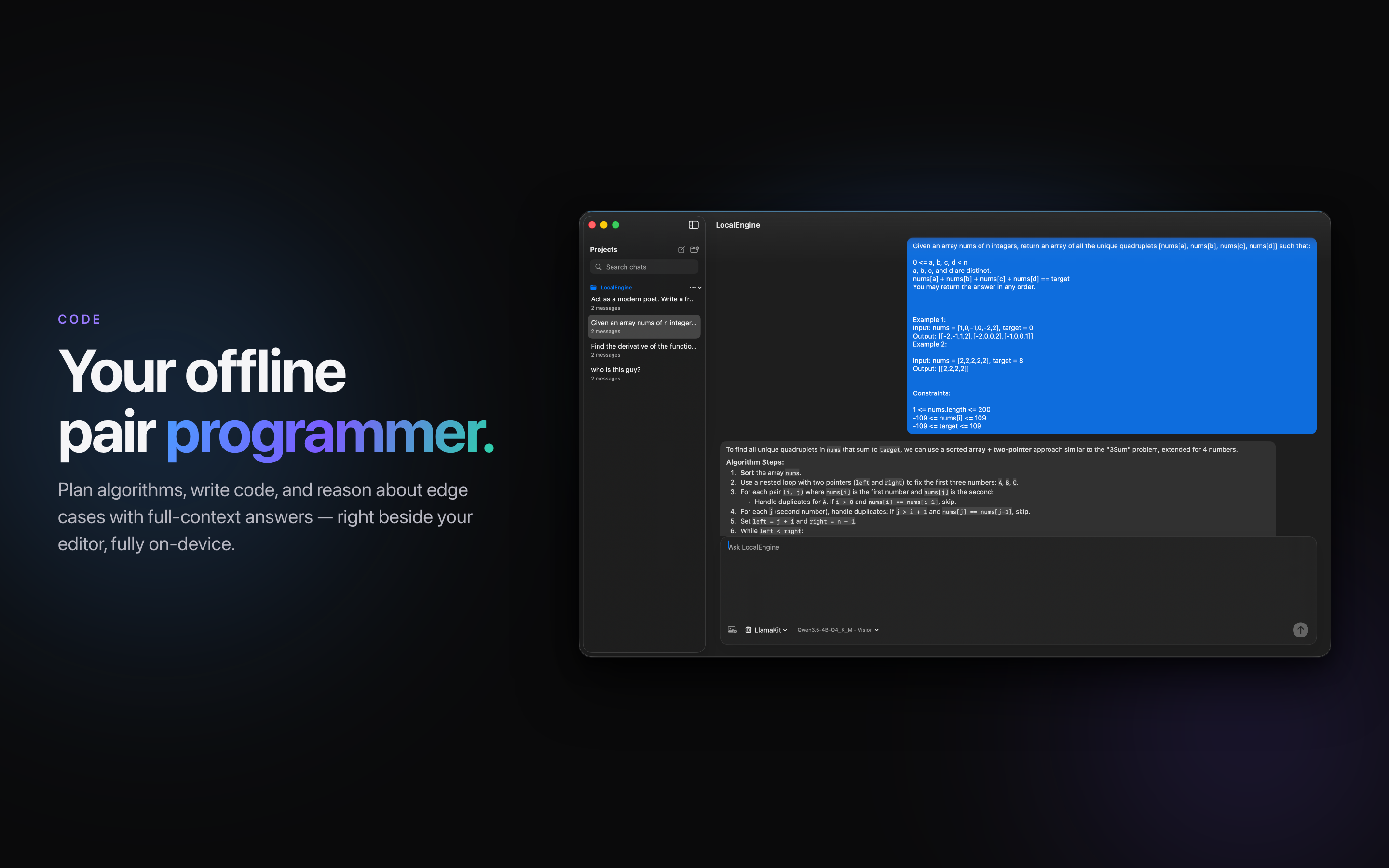 An offline pair programmer on Mac