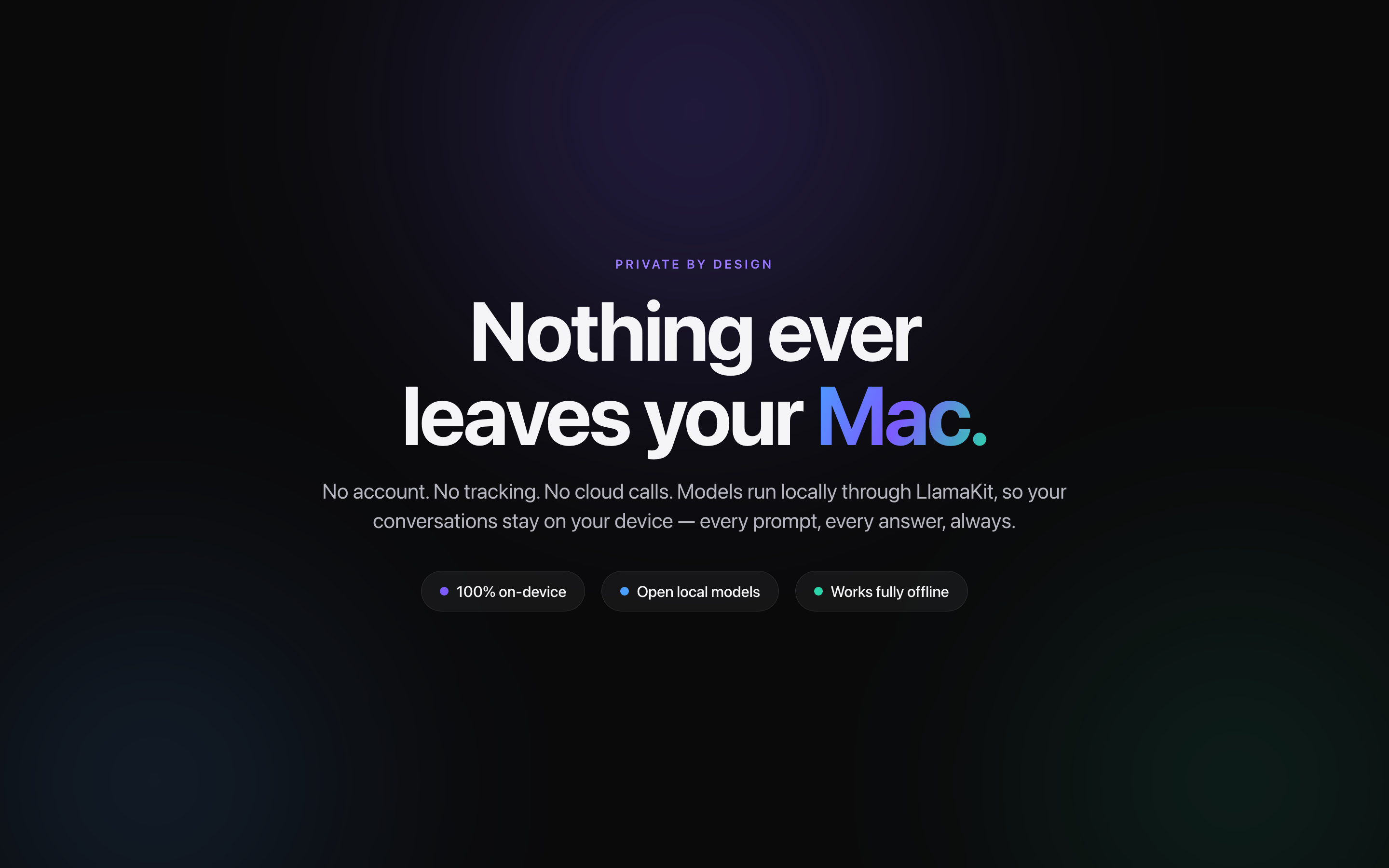 Private by design — nothing ever leaves your Mac